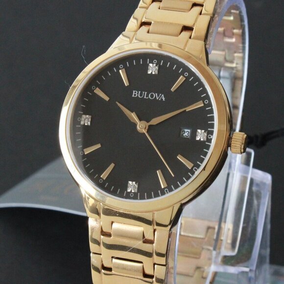 Bulova Ladies Diamond Accent Gold Tones Quartz Watch 32mm - Picture 1 of 13